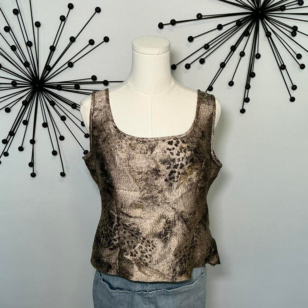 Alex Evenings metallic bronze animal print tank top petite Y2K going out